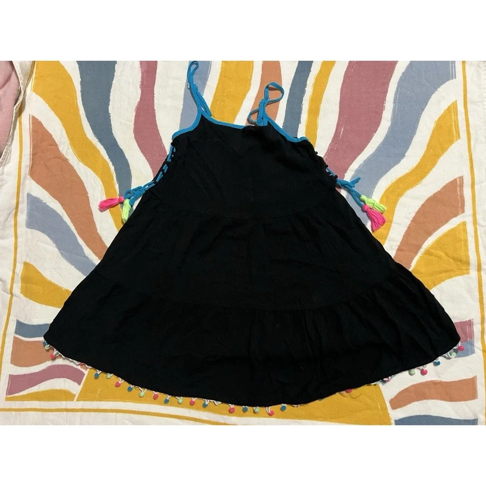 Justice Girls Size 6 Black V-Neck Knee Sundress Adjustable Straps Tassel